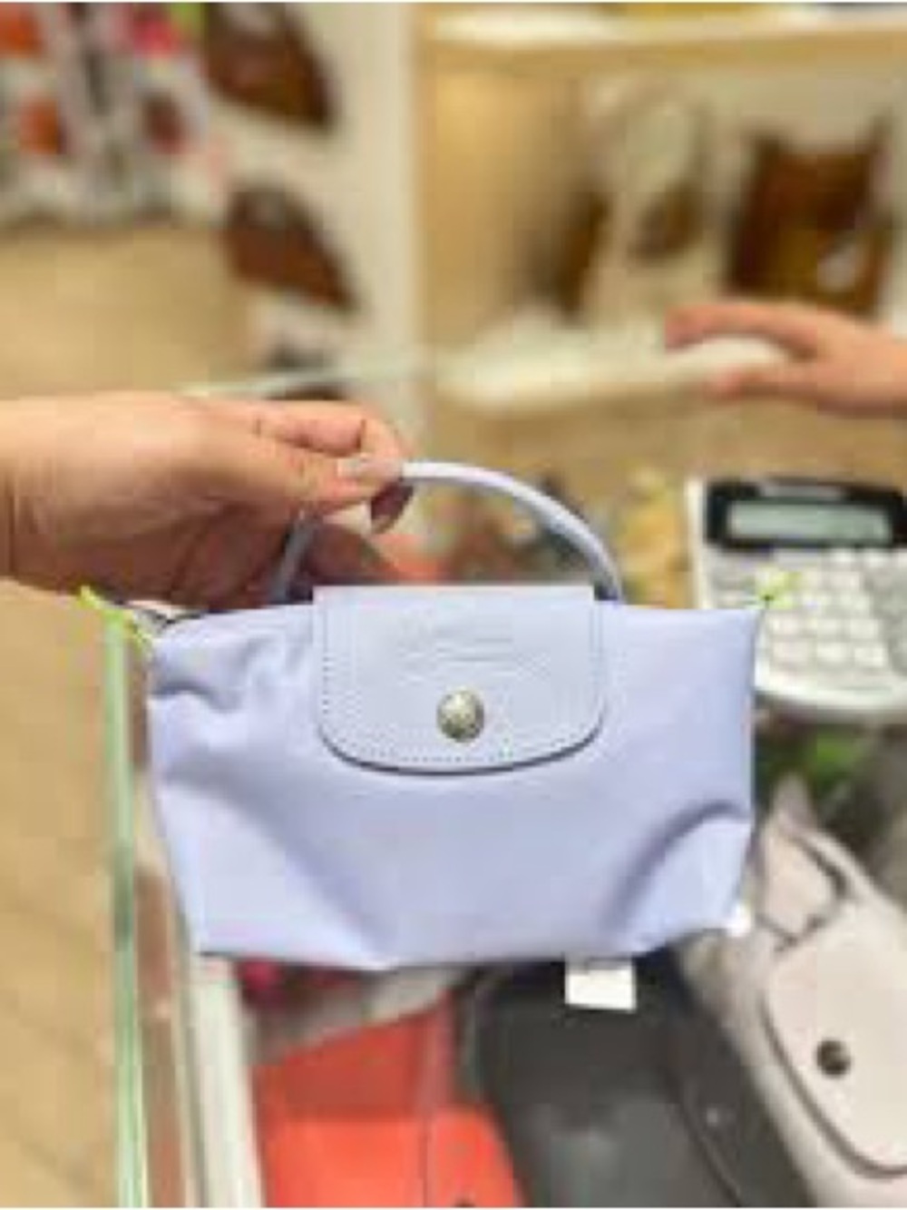 Longchamp mini le pliage XS Light Lavender Compact Top-Handle Bag leather nwt